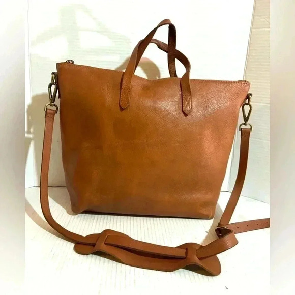 Madewell brown distressed leather satchel handbag - Picture 1 of 12